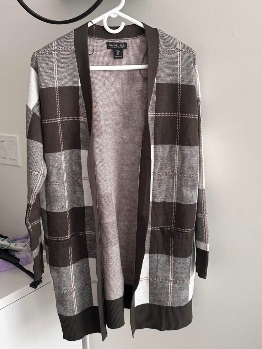 Rachel Zoe Brown and Cream Plaid Open-Front Cardigan